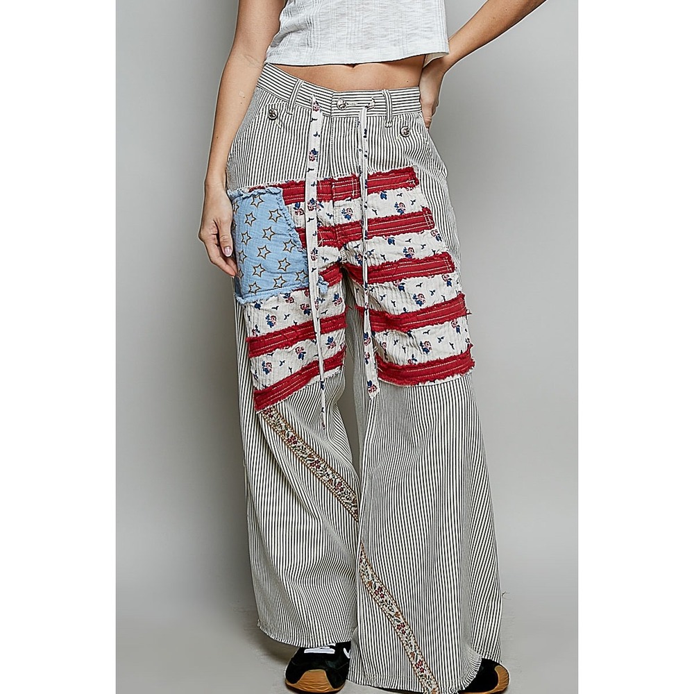 POL American Flag Patchwork Wide Leg Striped Boho… - image 2